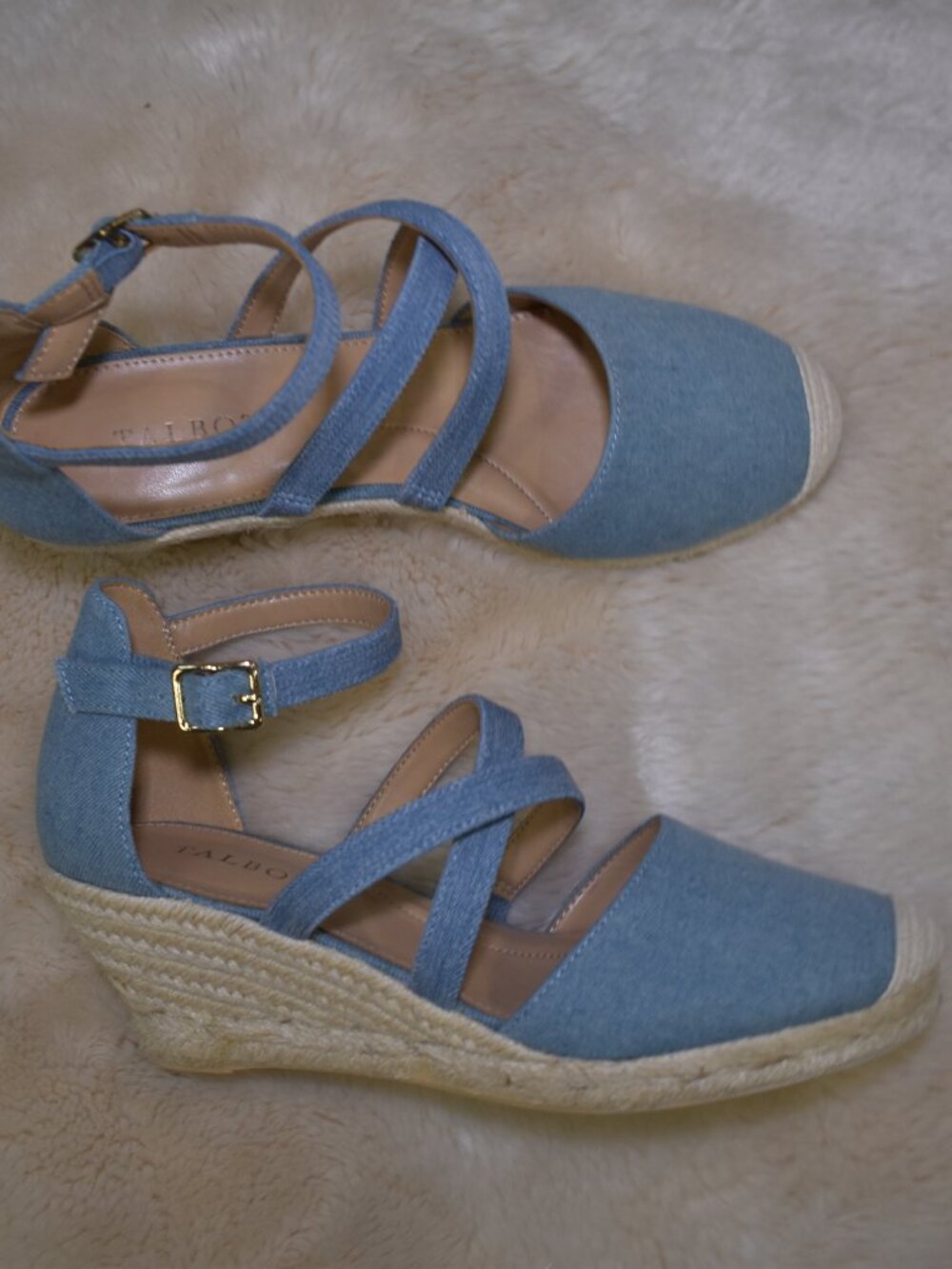 Talbots Lyndsay Denim Espadrille Wedges Size 8 Blue Strappy Summer Sandals - Picture 9 of 14